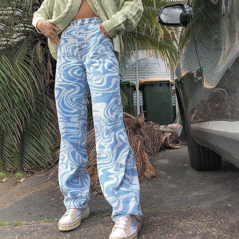 Vaqueros con estampado de cebra y2k para mujer, ropa de calle Vintage, pantalones vaqueros holgados de cintura alta para mamá, ropa de calle a rayas Ins