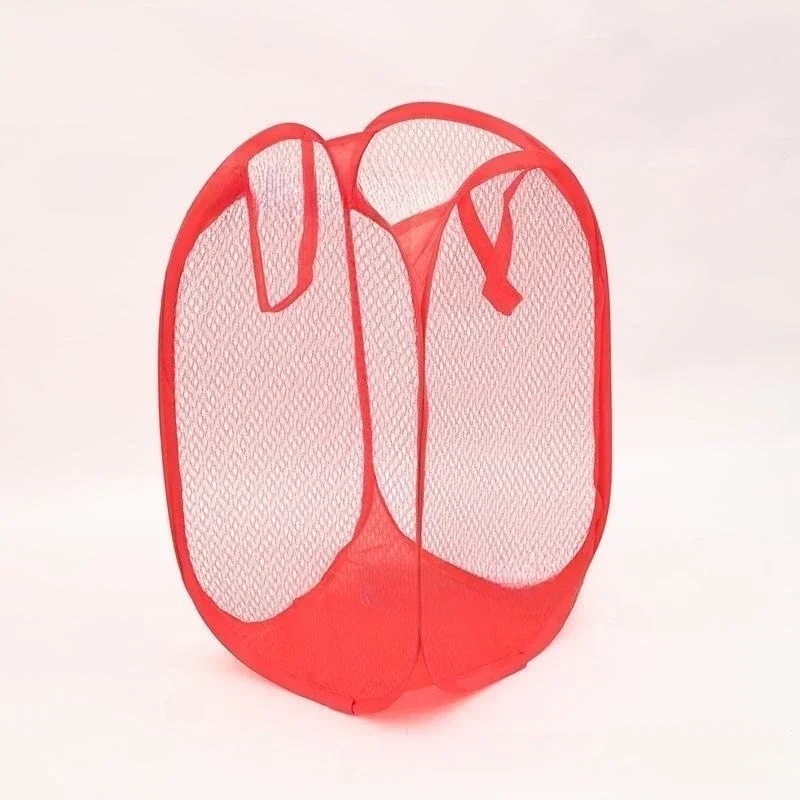 Opvouwbare vuile was Sorteermand Wasframe Badkamer Doek Mesh Opbergtas Frame Emmer Wasorganisatoren Opbergtas: Rood