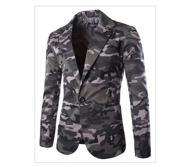 Chaqueta de traje Formal para hombre, chaqueta de negocios con estampado de camuflaje para hombre, chaqueta delgada de boda para aniversario de una sola botonadura: Gris / L