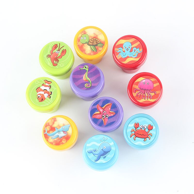 Sellos de juguete para niños, sellos de dibujos animados, animales, frutas, sellos para álbum de recortes, 10 unids/set por juego: The Underwater World