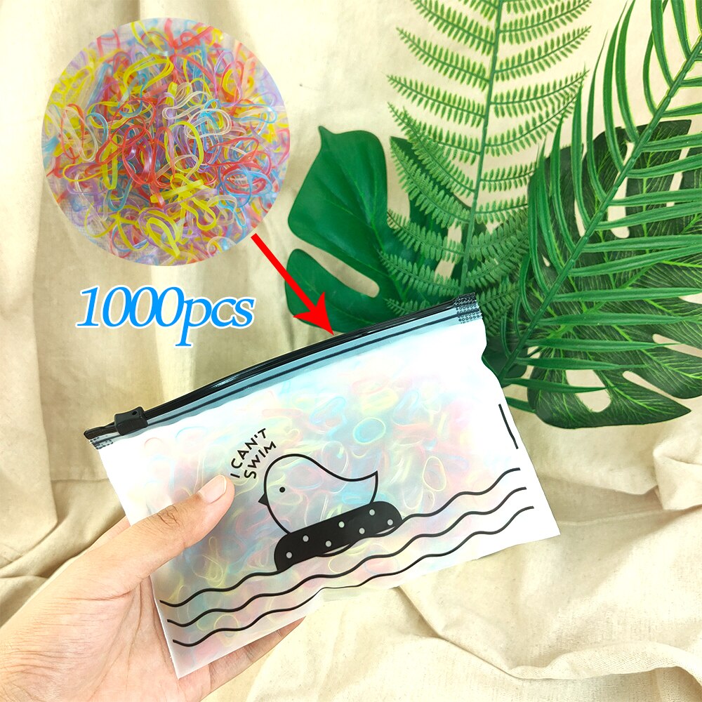 1000pcs/pack Transparent Hair Elastic Rope Rubber Band for Women Girls Bind Tie Ponytail Holder Accessories Hair Styling Tools: 1239-A-1