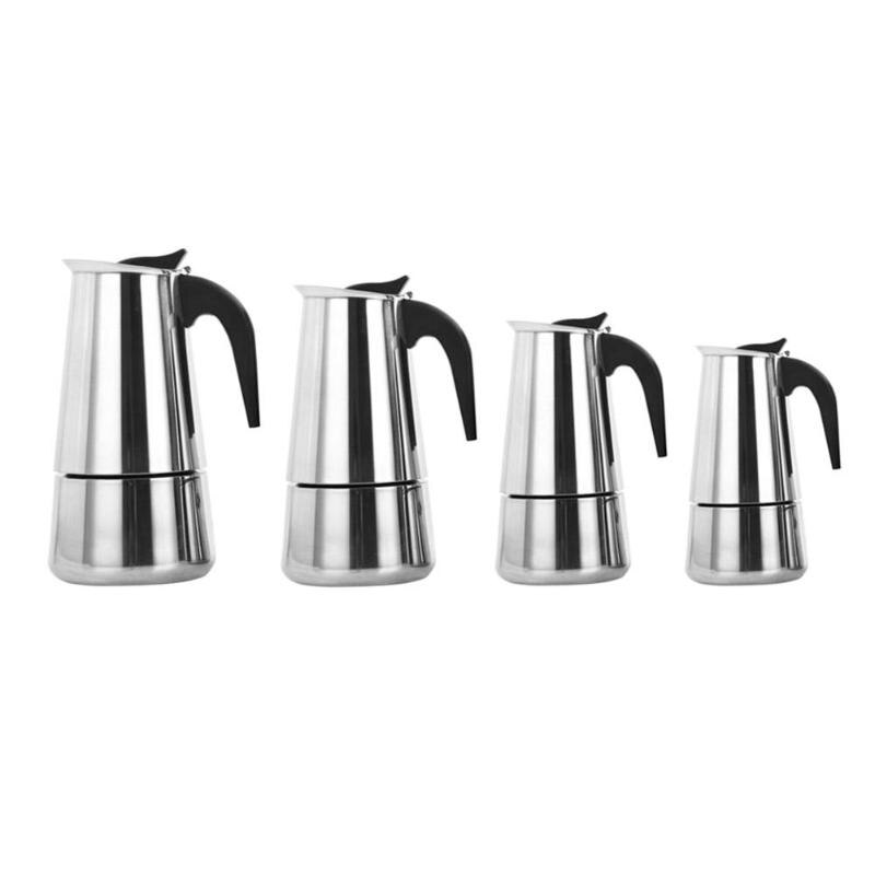 Cafetera tetera portátil 100/200/300/450ML placa encimera Mocha cafetera Moka cafetera de acero inoxidable para Pro Barista