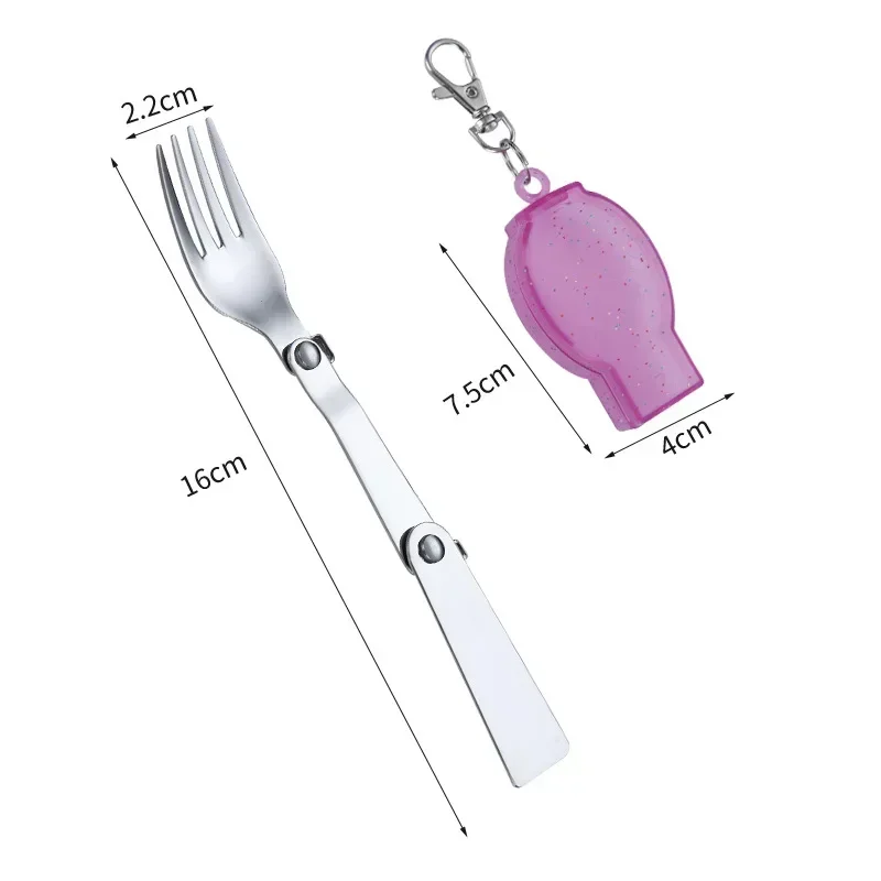 1pc 304 foldbar ske i rustfrit stål, bordservice, udendørs bærbar, tredobbelt ske, gaffel, rejsefoldbar ske: Marine blå