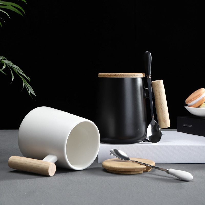 Creatieve Keramische Mok Houten Handvat Koffie Tumbler Cups Tazas De Ceramica Creativas Geurende Thee Melk Sap Cafe Tuimelaars Mokken