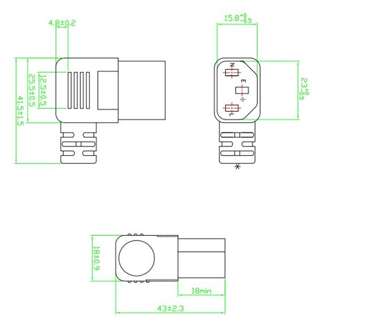 Black IEC 320 C14 male to Elbow IEC 60320 C13 female Right angled Power short Cable cord 20cm for hanging wall LCD TV projector