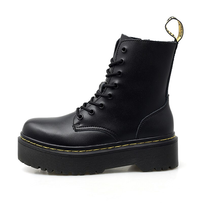 Botines blancos de piel auténtica para mujer, botas de plataforma planas, zapatos de piel para otoño e invierno, botas de cuero con cordones de punta redonda