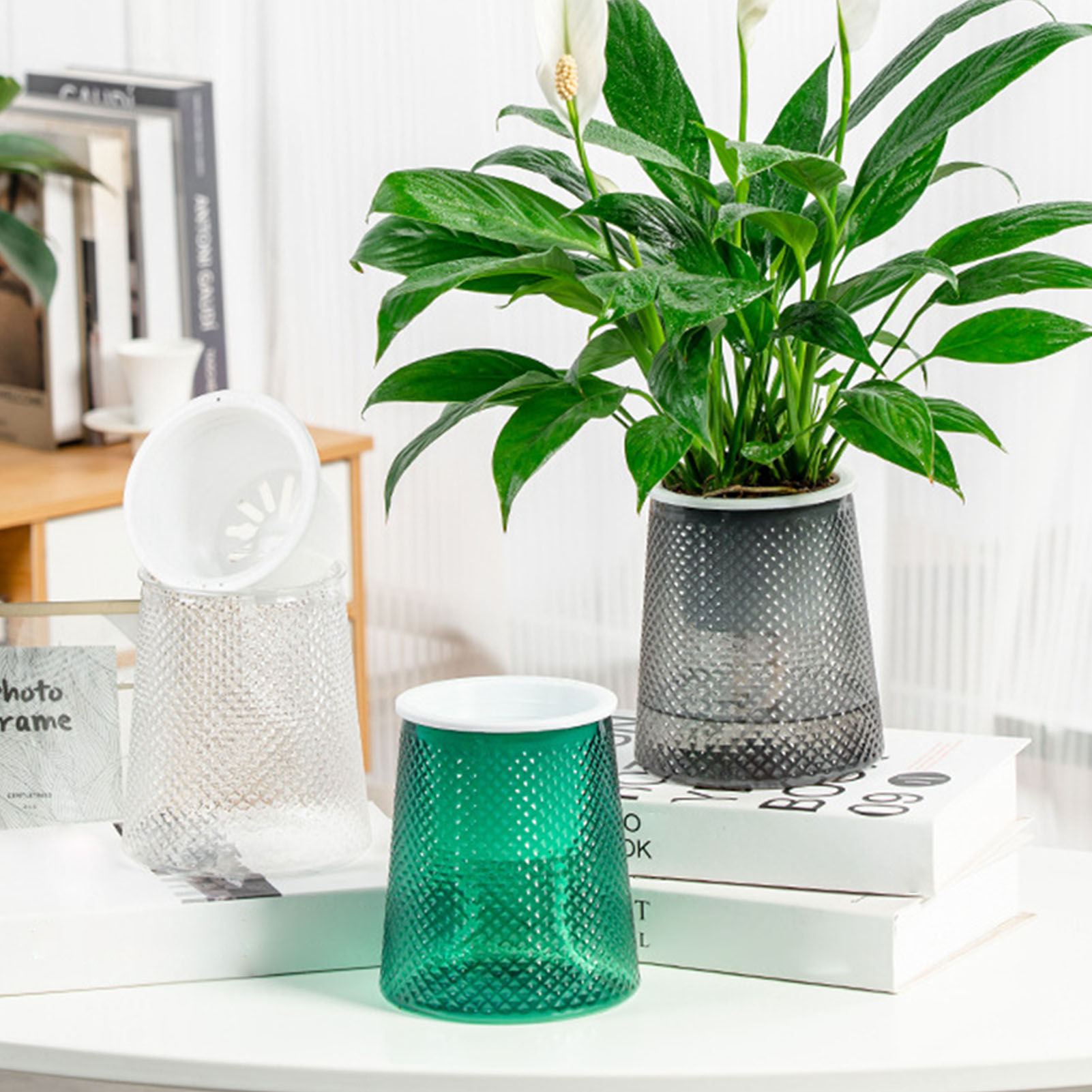 Automatischer wasserabsorbierender Blumentopf aus Kunststoff, runde Blumentöpfe für Hydrokultur-Blume, Sukkulenten-Pflanztöpfe, Garten-Blumentopf