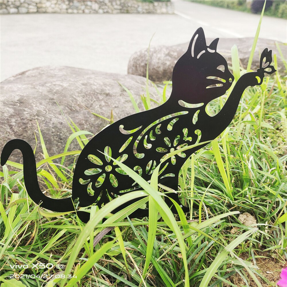 Metal Black Cat Iron Crafts Outdoor Decoration Outside Decor Patio Yard Garden Ornaments