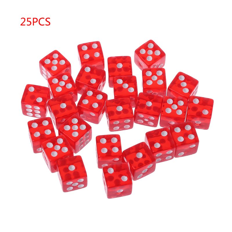 25 Pcs/Set Party Game Dice 12 Square Transparent Dices Colorful Club Play For Dungeon D & D Desktop Table Games: Red