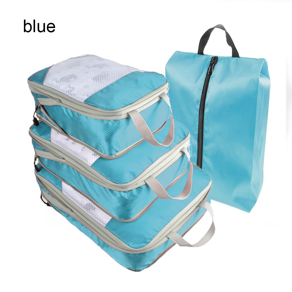 1pc/4pcs Compression Packing Cube Nylon Storage Bag Foldable Organizer Durable Travel Luggage Bag for Shoes Clothes: 4pcs E