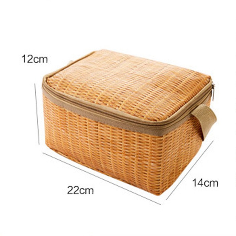 Portable Imitation Rattan Lunch Bags Insulated Thermal Cooler Lunch Box Tote Storage Bag Container Food Picnic Bag