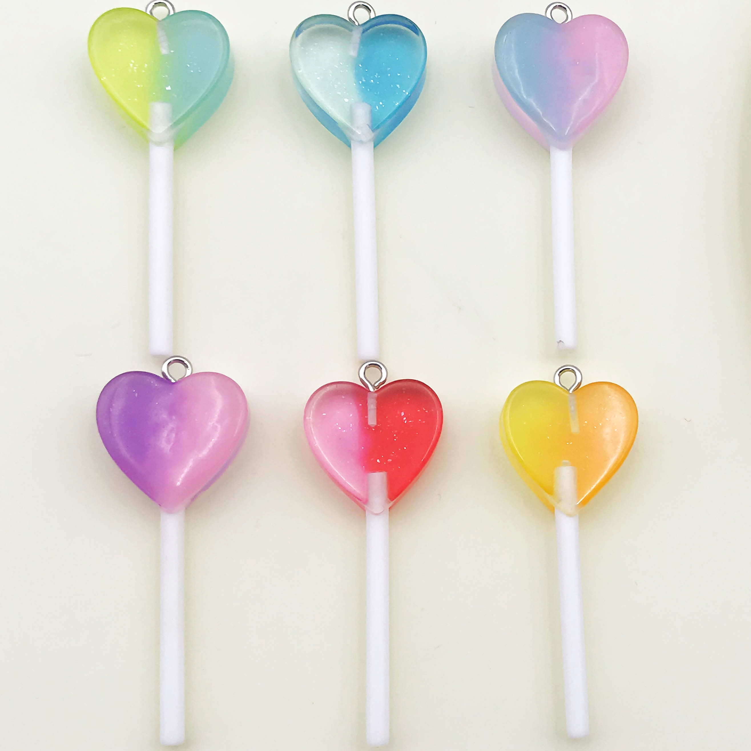 6/10 Uds. De abalorios de piruleta de comida de imitación de resina colorida para hacer joyería hecha a mano, accesorios, collar, pulsera, pendientes: Ninguno