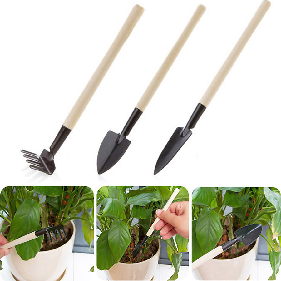 3-teilige Handschaufel für Gartenkelle, Gartengeräte, robustes Gartenwerkzeug-einstellen mit Holzgriff