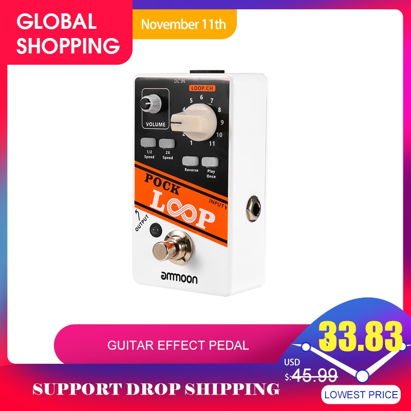 ammoon STEREO Looper POCK LOOP Guitar Effect Pedal 11 Loopers Max.330mins Recording Time Supports 1/2 & 2X Speed Guitar Pedal