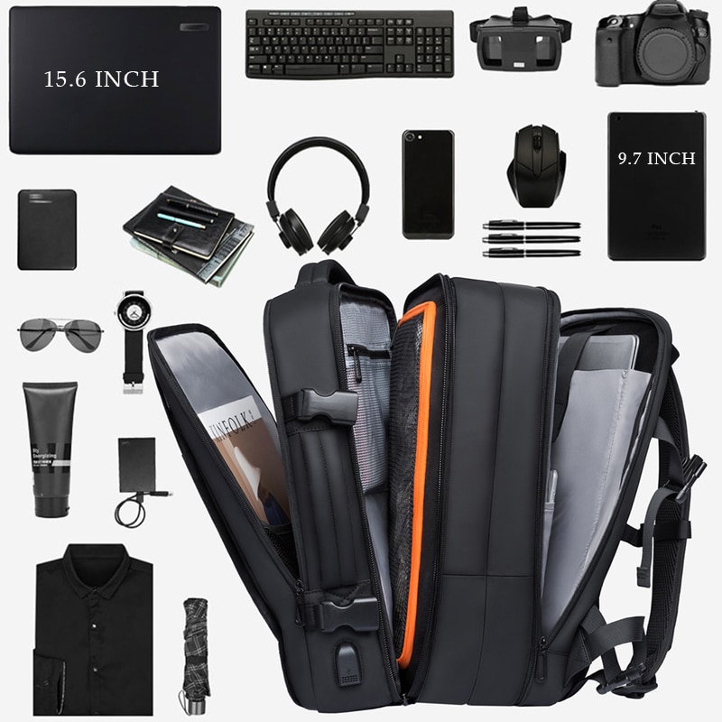 Mochila expansível grande capacidade 15.6 polegadas, masculina, para laptop, viagem, voo aprovado, bolsa de fim de semana para mulheres