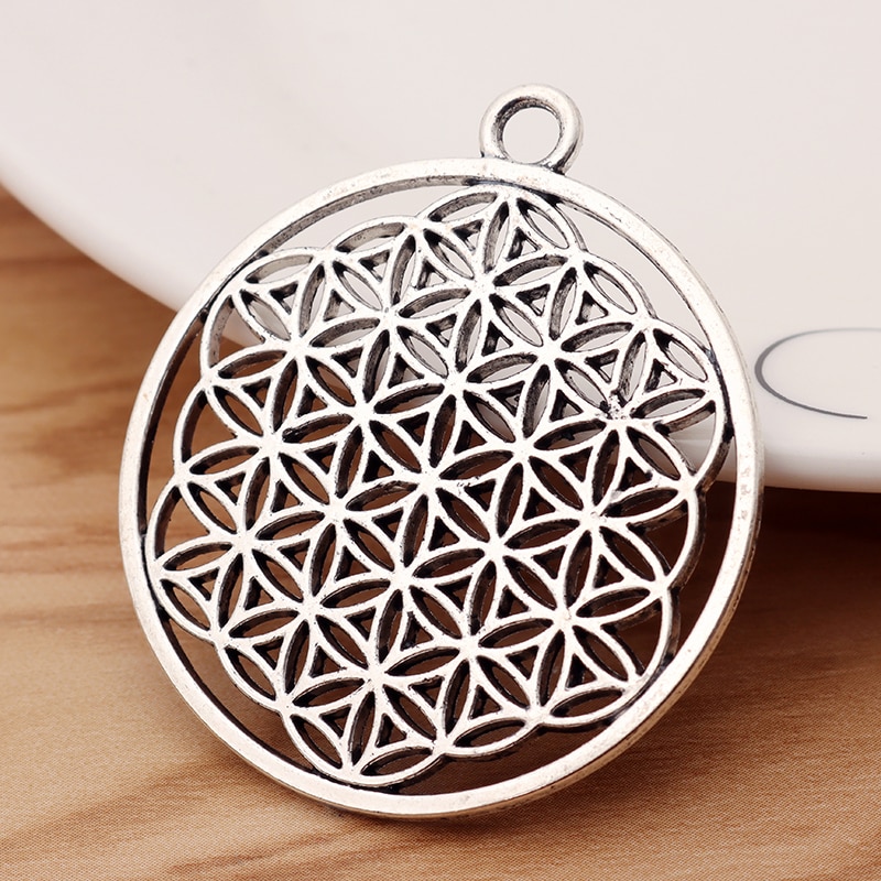 5 Pieces Large Flower of Life Round Circle Charms Pendants for Necklace Jewellery Making Findings 42x42mm