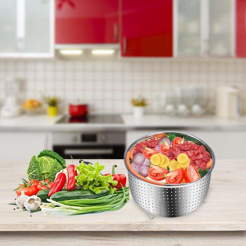 Køkken 304 rustfri stål steamer indsats kurv damper til 6 quart trykkoger med silikone dækket håndtag