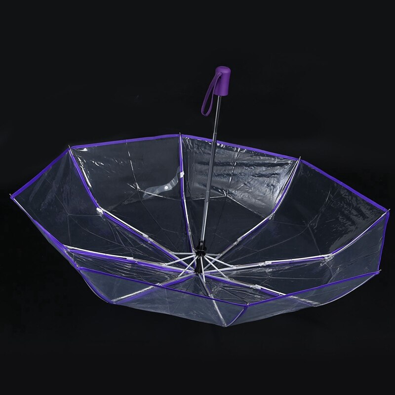 2 Pcs Transparent Umbrella Automatic Umbrella Rain-Transparent+Purple Border & Transparent+White Border
