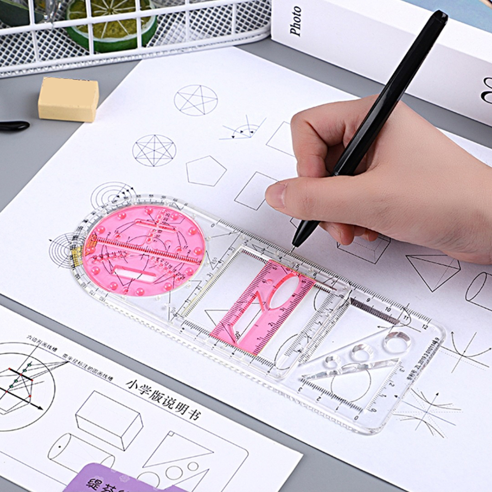 Multifunctional Geometric Ruler Geometric Drawing Template Measuring Tool For School Office Supplies PR