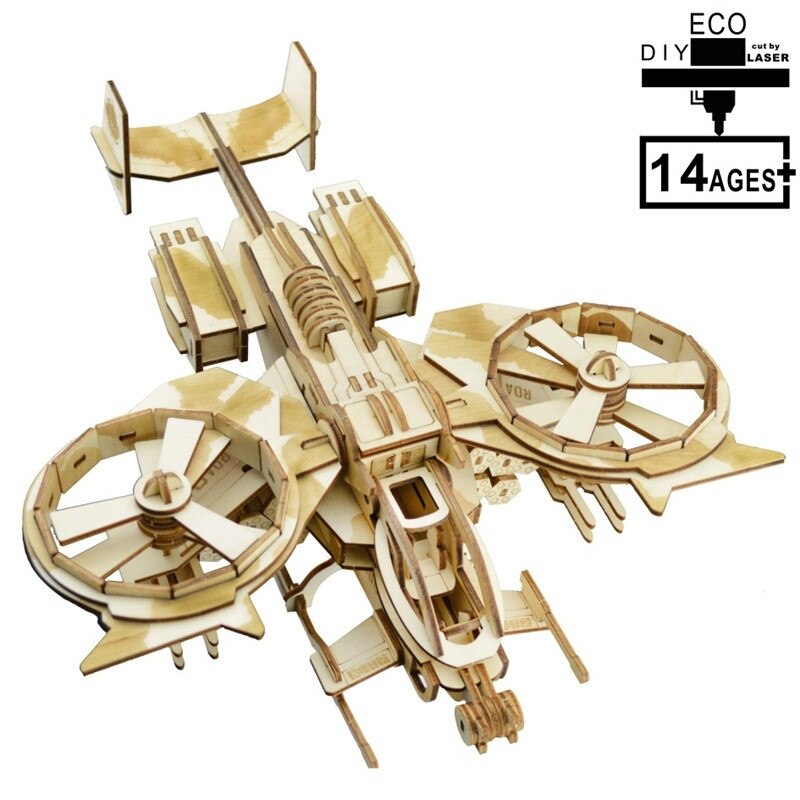 Diy gunship woodcraft-bouwpakket, puzzels, educatieve spellen, 3d wooded voor kinderen, volwassenen, kerstmis, verjaardag