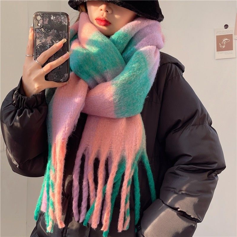 Winter dikke warme sjaal dames kasjmier sjaal en omslagdoeken pashmina halsdoek bufanda dames regenboog harige tessel echarpe: Ivoor