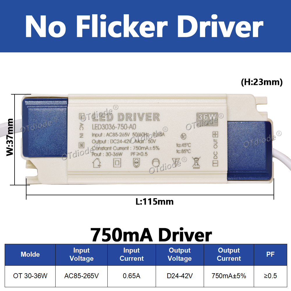 Transformateur de pilote LED 20W-50W DC24-42V 500mA 600mA 700mA 800mA 900mA 1000mA 1200mA 1500mA, alimentation sans scintillement, remplacement de la durée de vie: Marron