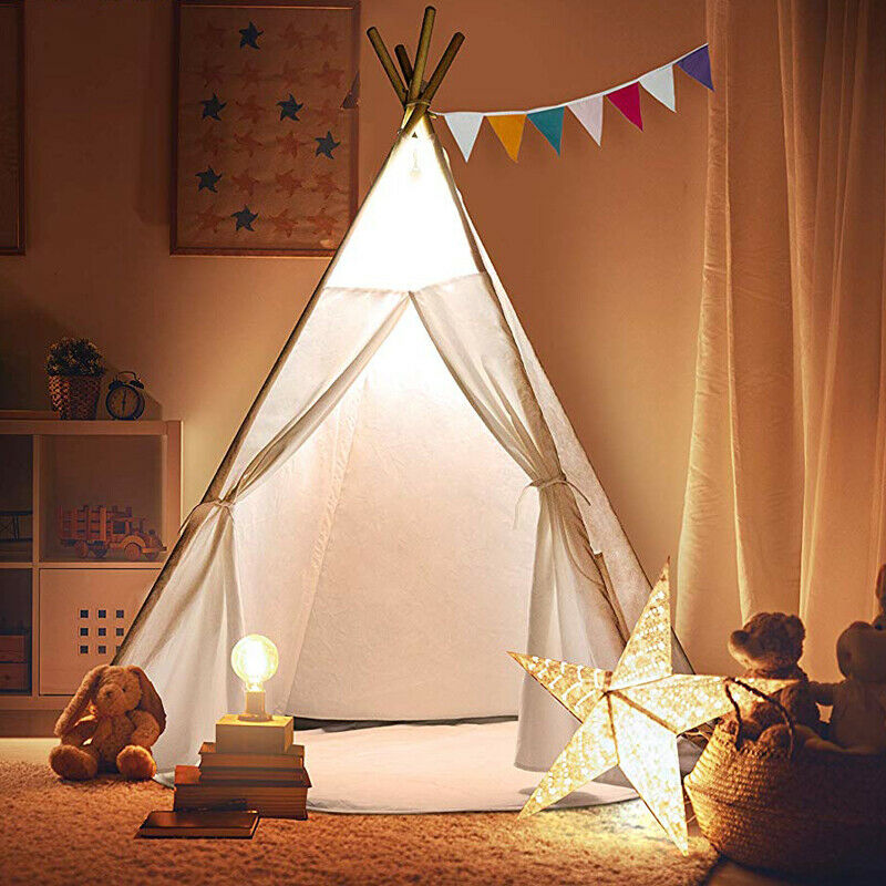 1.35m Tende per la Spiaggia per I Bambini di Tela di Grandi Dimensioni Tenda Teepee Tipi con Grigio Poms Indiano Tenda del Gioco Casa Dei Bambini tepee Tee Pee Tenda