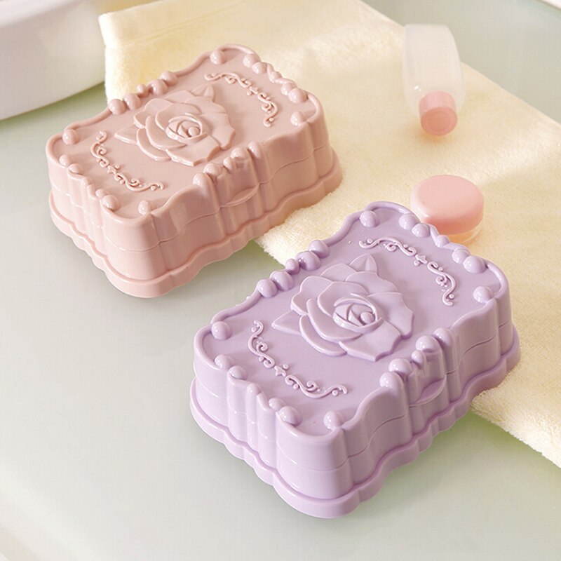 Rose Gesneden Draagbare Zeep Box Case Holder Container Wassen Stofdicht Zeep Case Home Badkamer Accessoires Zeepbakje Opslag case
