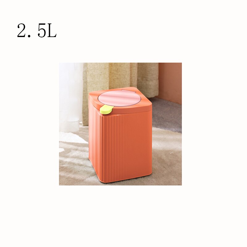 2.5/8L Garbage Bin Trash Can with Lid Double Barrel Kitchen Garbage Basket Bathroom Home Waste Bins Wastebins Paper Basket Cube: Orange2.5L