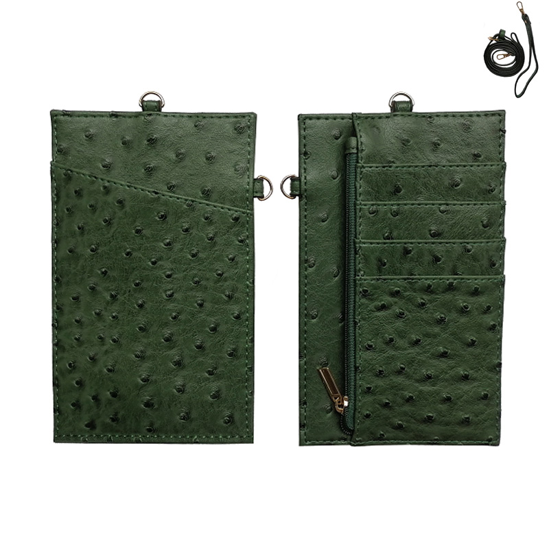 Mode Ins Business Credit Slanke Vrouwen Mannen Kaarthouder Telefoon Purse Holder Pouch Met Rits En Side Autosleutel Haak: 0901O-Dark Green