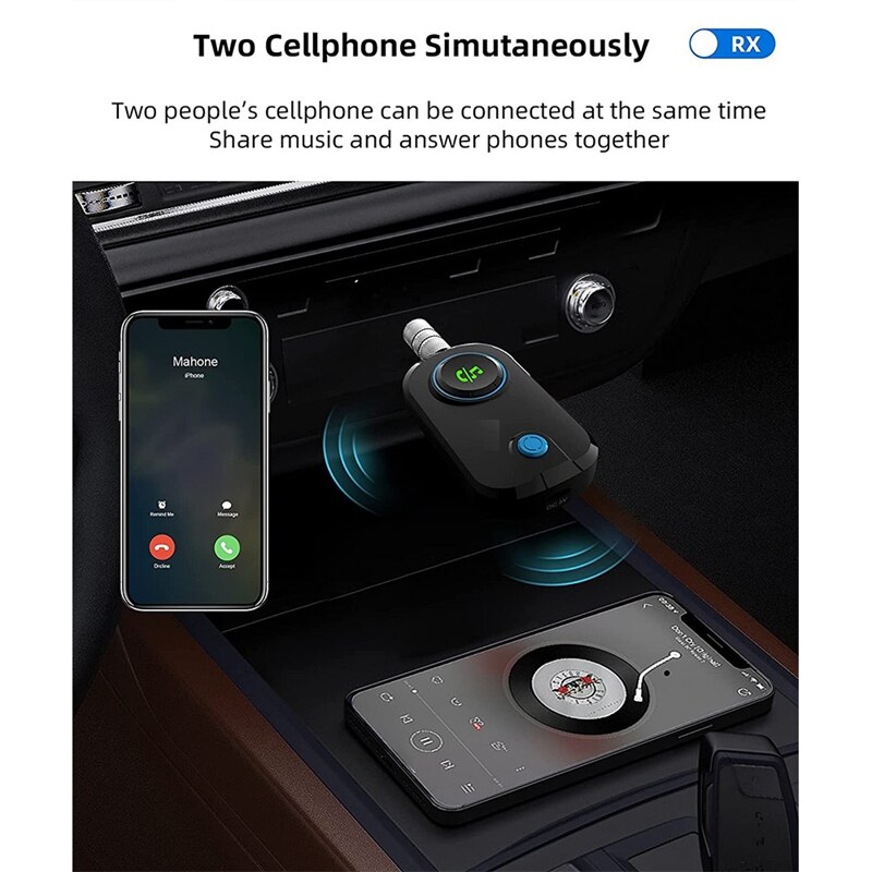 Bluetooth 5.0 Audio Transmitter Receiver, 3 In 1 Microphone APTX Low Latency Wireless Music Adapter With 3.5Mm Aux Port