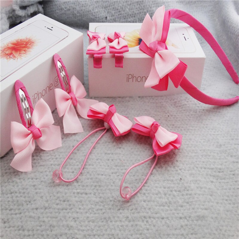 7 teile/satz Kinder Haar Clip Set für Geburtstag Streifen Dots Muster Haarnadeln Nette Haar Seil Mädchen Headwear Haar Zubehör set: 7