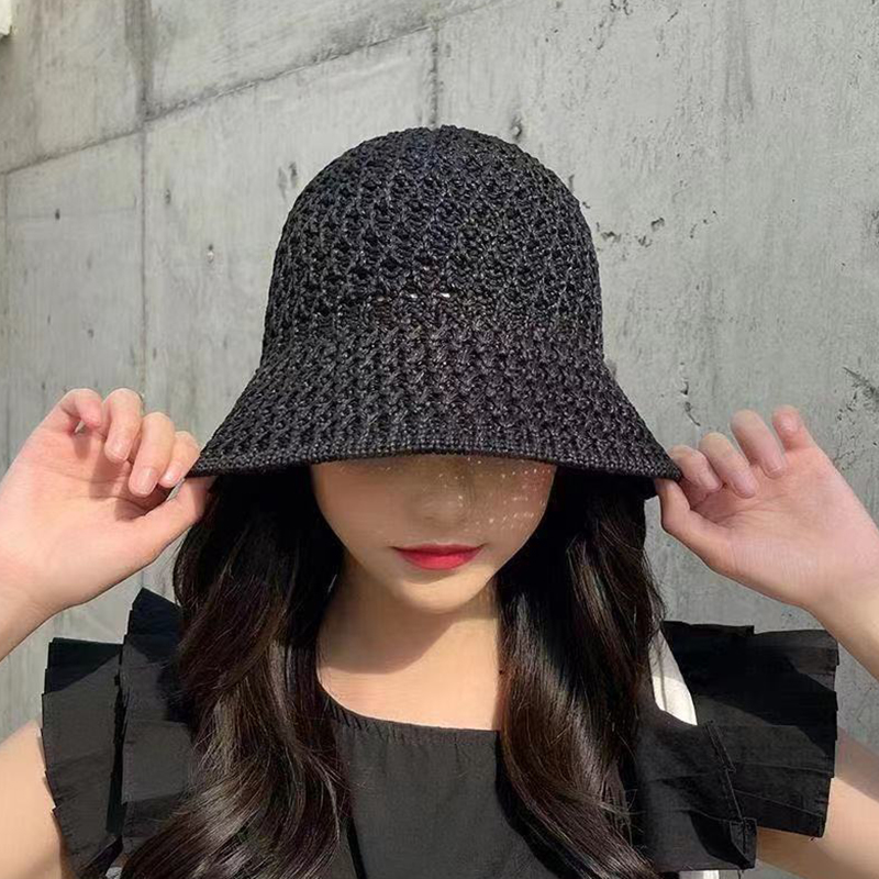 Bucket Hat Spring Summer Hollow Knitted Hat Solid Color Sunhat Fisherman Caps Casual Foldable Beach Cap: Red
