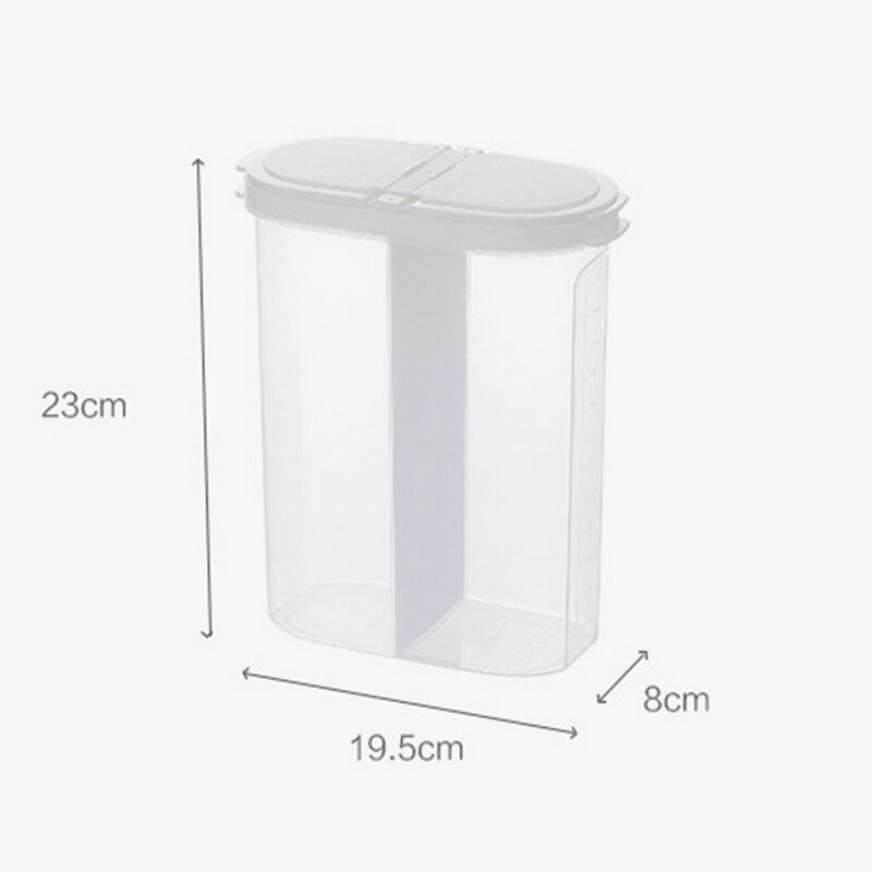 2 gitter plastik køkken korn dispenser mad opbevaring boks tør mad ris beholder køleskab opbevaring mel korn opbevaring flasker: 2600ml hvide