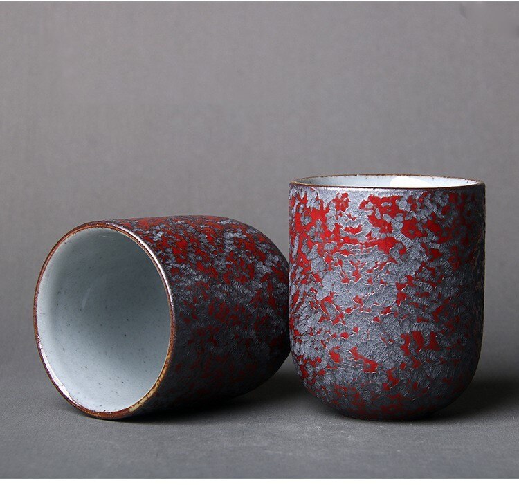 Large Ceramic Tea Cup Teaware Kung Fu Tea Set Cup Japanese Style Tableware Hotel Porcelain Teacup: C red