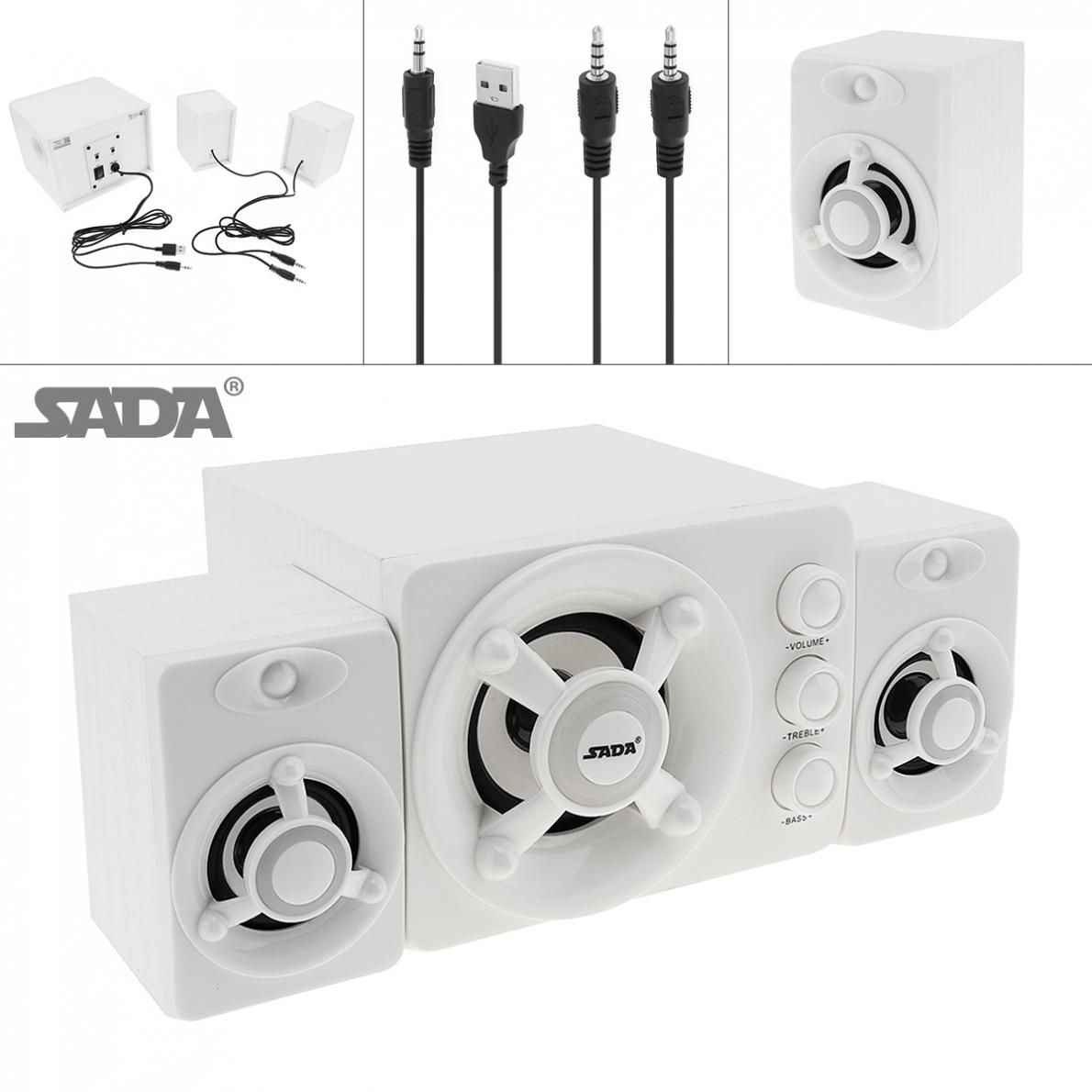 Sada D-208 2.1 Mini Wit 3W Houten 3D Surround Sound Subwoofer Muziek Usb Computer Speaker Voor Desktop Tv Pc smartphone