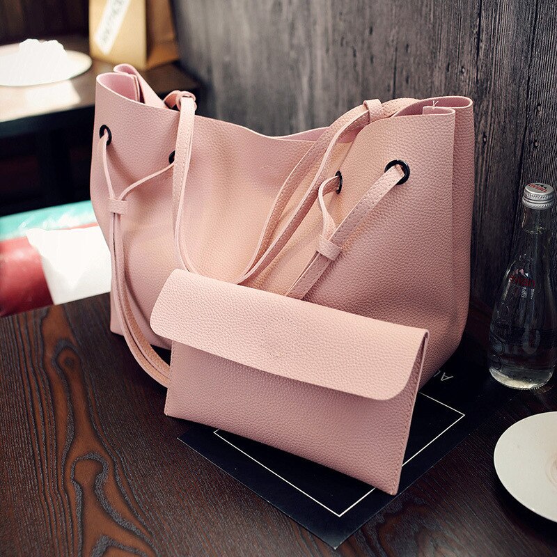 Novo pequeno e grande saco de ombro de estilo coreano simples moda casual bolsa feminina saco de compras saco de corpo transversal mulher: Rosa