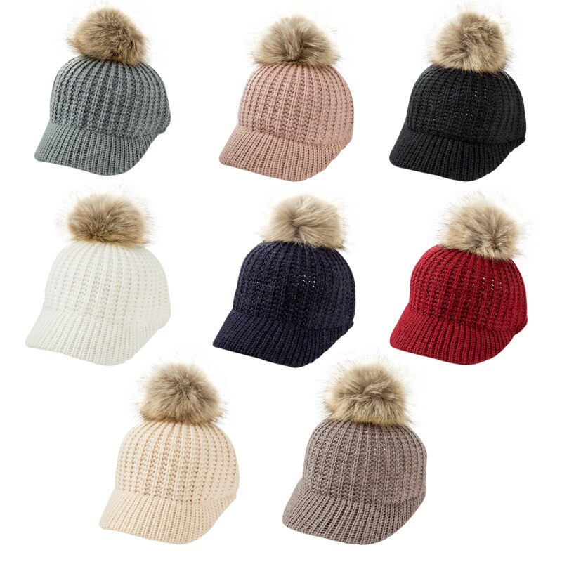 Stickad babymössa pompom vinterkeps för barn justerbar solid baby vintermössa tillbehör barnmössa för 2-5 år 1pc