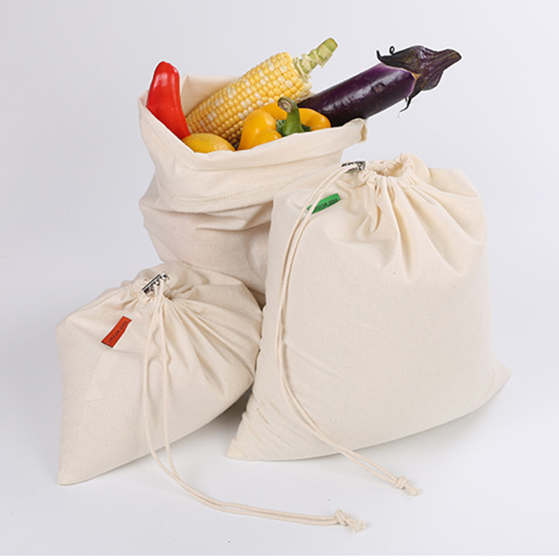 Bolsa de algodón reutilizable con cordón para la compra, bolsas de algodón para verduras/frutas/arroz/Pan, bolsas de viaje, 3 uds.