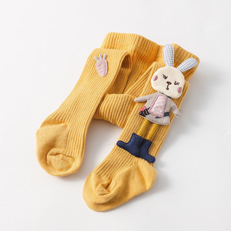 Niedliche strumpfhose mit hasenmotiv für mädchen, herbst/Winter, aus baumwolle, weich und elastisch, für neugeborene und babys: Gelb / 6-12 monate