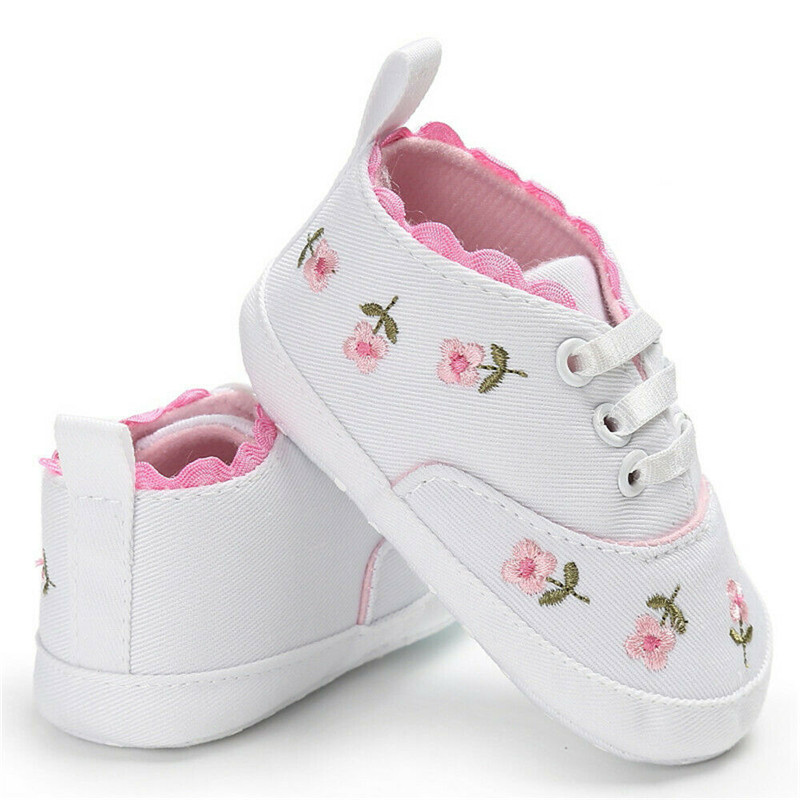 0-18M Baby Shoes Baby Girl Embroidery Flower Soft Sole Crib Shoes Toddler Summer Princess First Walkers Kid Causal Shoes: white / 13-18 Months