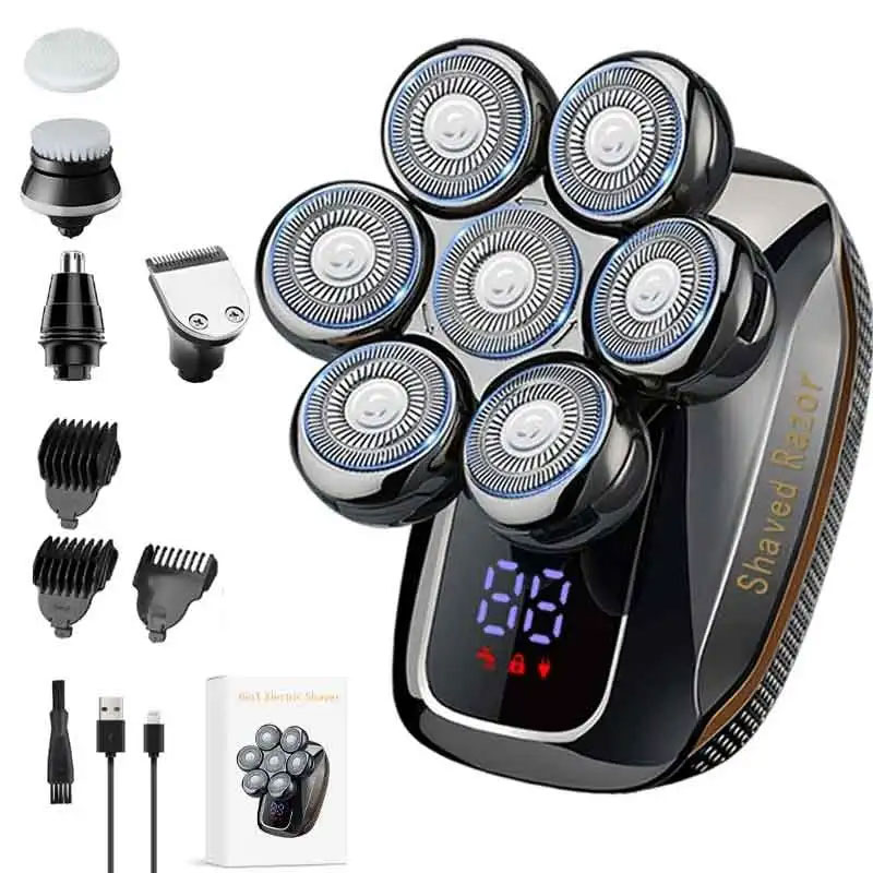 Afeitadoras de cabeza para hombres calvos, maquinilla de afeitar eléctrica rotativa, Afeitadora inalámbrica para hombres, maquinillas de afeitar eléctricas multifuncionales para hombres calvos, impermeables: Gris