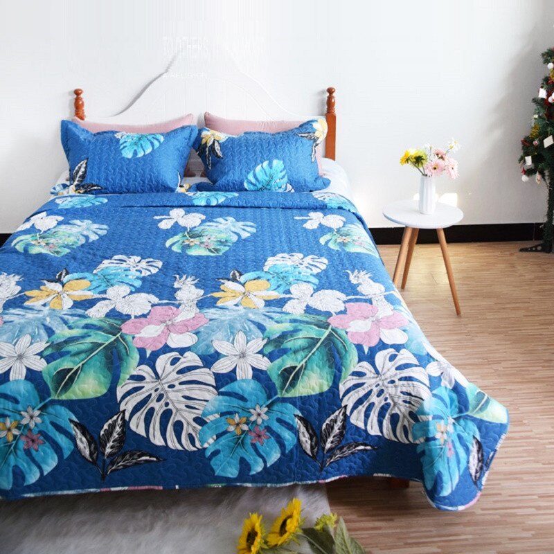 Couvre-lit matelassé imprimé Floral à carreaux, couvre-lit Patchwork, Style américain, couverture de lit pour adultes, été, 220x240cm: 02 Bedspread