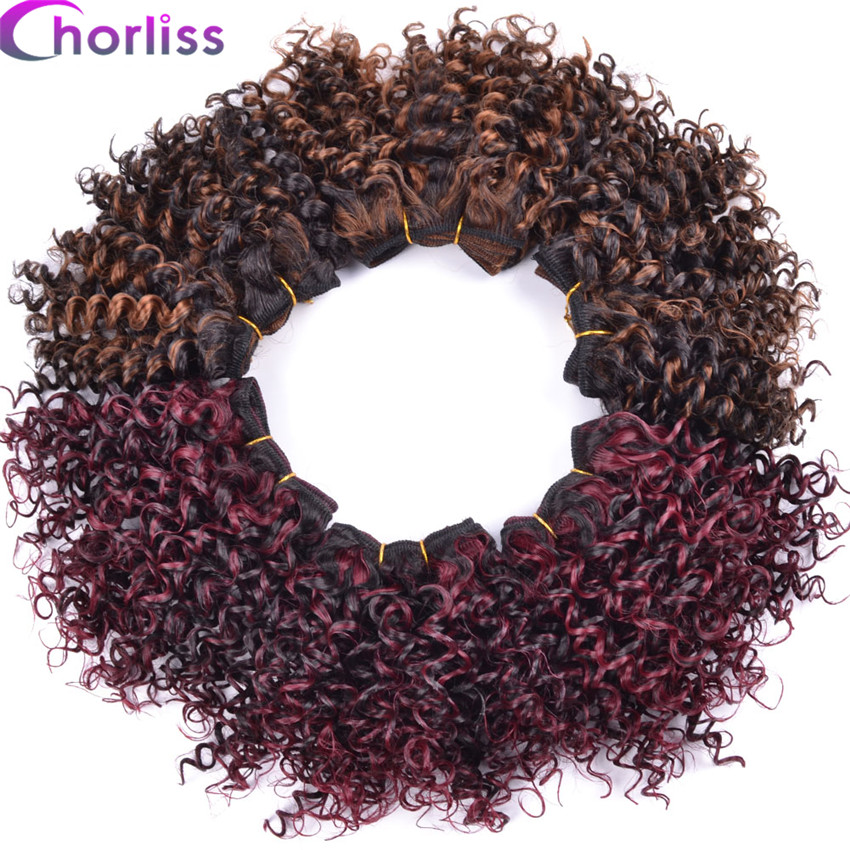 Chorliss 8 "afro kinky tukka kudonta synteettisten hiusten pidennykset ombre viininpunainen kutoa virkkaa hiukset kuteen 105g/ erän 3 kpl / erä