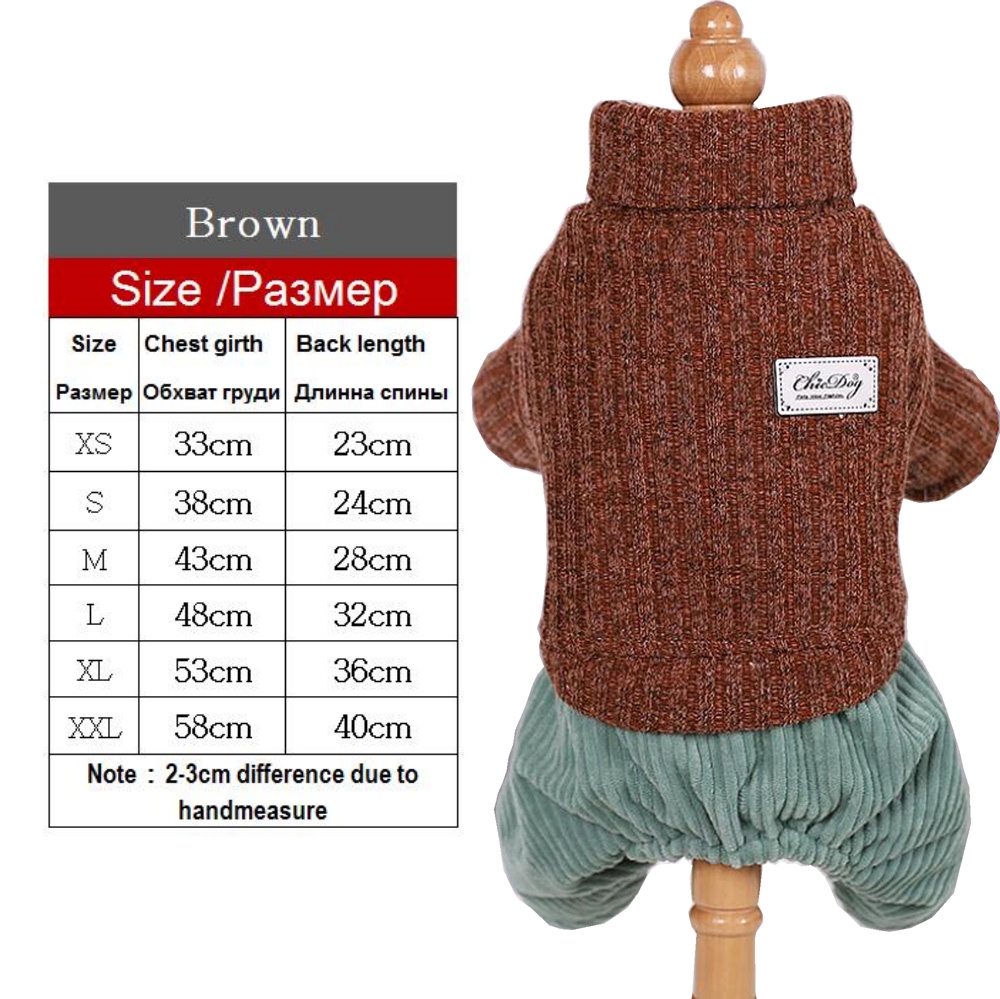 Overall för hundar tröja topp varm hund outfit teddy chihuahua manchester byxor hundkläder 3 färger xs sml  xl 2xl: Kastanjebrunt / Xs
