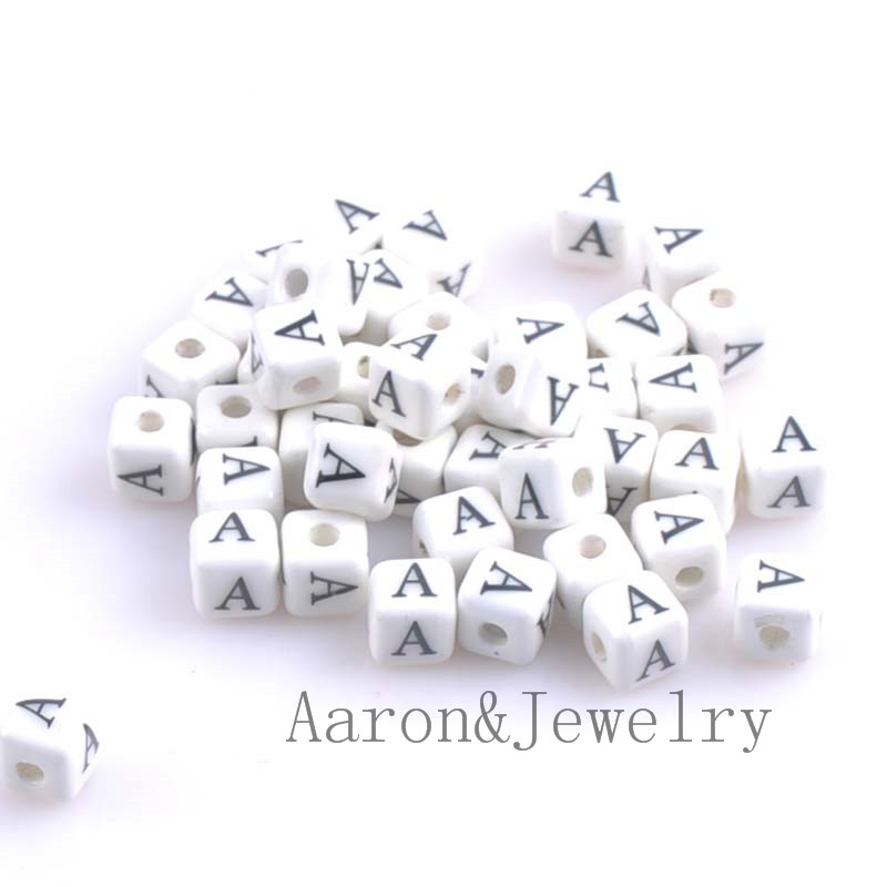 heißer Weiß A-Z Gemischte Buchstaben Alphabet Würfel Keramik Buchstaben Perlen passen Schmuck machen 8mm 10 stücke YKL0355X