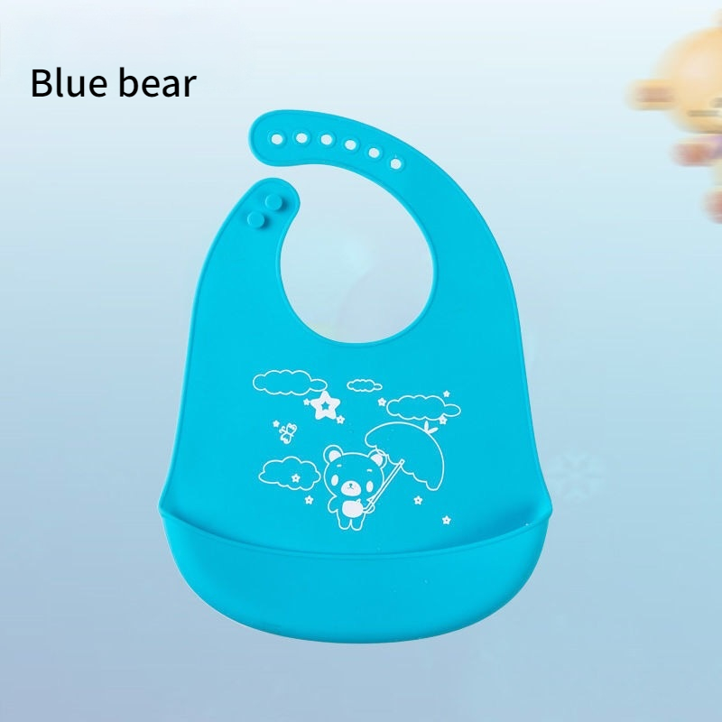 Baberos ajustables de silicona para bebé, babero de grado alimenticio suave y cómodo a prueba de aceite, impermeable, toalla de Saliva, almuerzo, alimentación: Azul