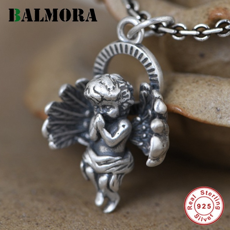 Balmora Real 100% 925 Pure Silver Angel Wing Hanger Voor Vrouwen Mannen Opknoping Hanger Thai Zilveren Sieraden Decoratie Zonder Ketting