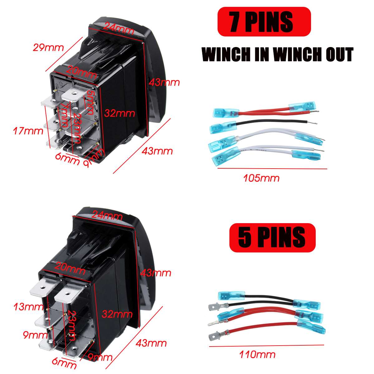 1pcs Universal 12V 24V Rocker Switch ON-OFF Dual Red LED Light Waterproof For Car Boat Bus RV