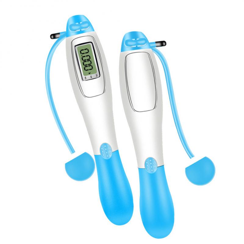 Dual-purpose Adjustable Jump Rope Intelligent Electronic Counting Rope Skipping Sports Fitness Cordless Steel Wire Skipping Rope: 02-Blue wireless